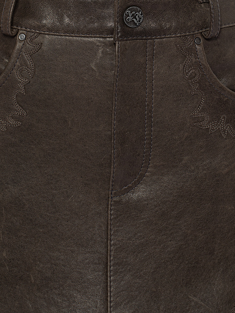 Коричневая кожаная юбка-мини с декоративной шнуровкой, 3