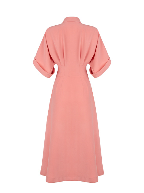 Коралловое платье-рубашка с широкими рукавами, 2