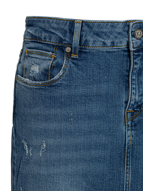 Синяя юбка-макси из денима с потертостями и бахромой, 4 Синяя юбка-макси из денима с потертостями и бахромой, 4