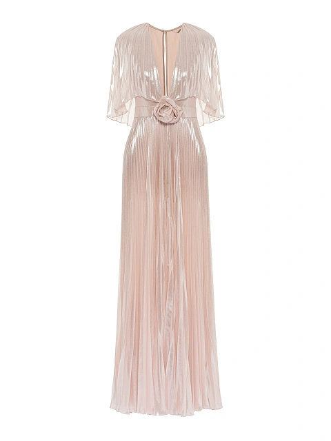 Розовое платье-макси из плиссированного шифона с эффектом металлик, 1