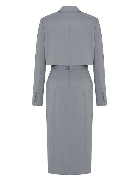 Серый костюм-двойка с юбкой-миди, 2