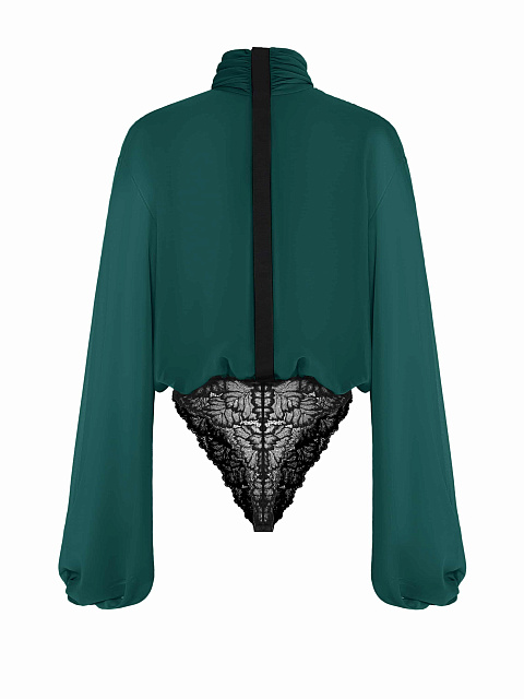 Зеленая блуза-боди с кружевом, 4