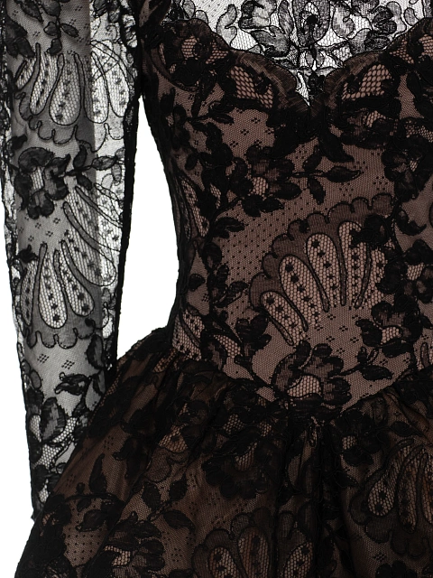 Черное кружевное платье-миди с баской, 4 Черное кружевное платье-миди с баской, 4