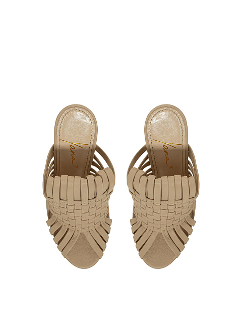 Бежевые плетеные кожаные мюли на каблуке, 4 Бежевые плетеные кожаные мюли на каблуке, 4