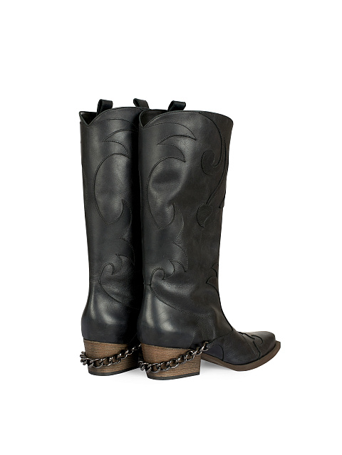 Черные казаки из винтажной кожи с цепочкой, 3 Черные казаки из винтажной кожи с цепочкой, 3