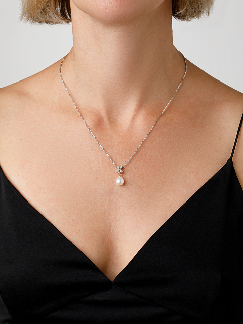 Колье из серебра с кулоном с буквой K и жемчужиной, 2