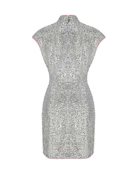 Серебристое платье-мини в пайетках с розовым клевантом, 3 Серебристое платье-мини в пайетках с розовым клевантом, 3