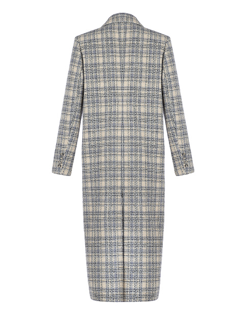 Однобортное шерстяное пальто в бежево-голубую клетку, 2