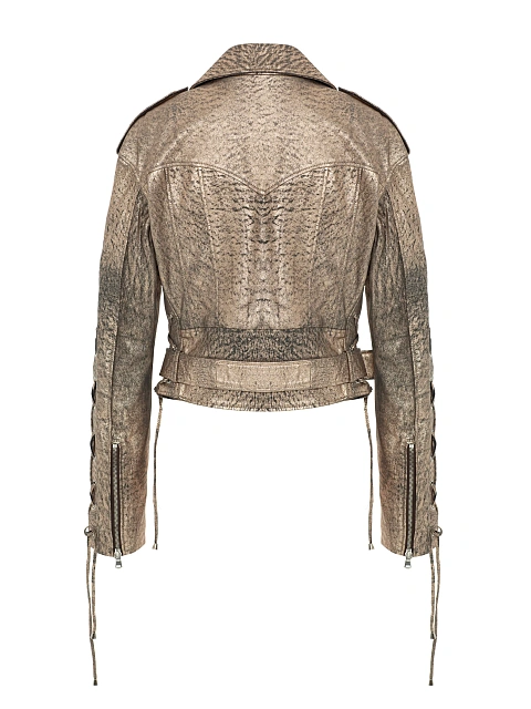 Золотистая косуха из кожи с декоративной шнуровкой, 2