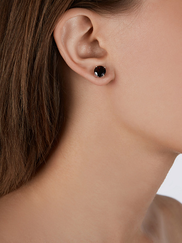 Пусеты из белого золота с гранатами круглой огранки, 2