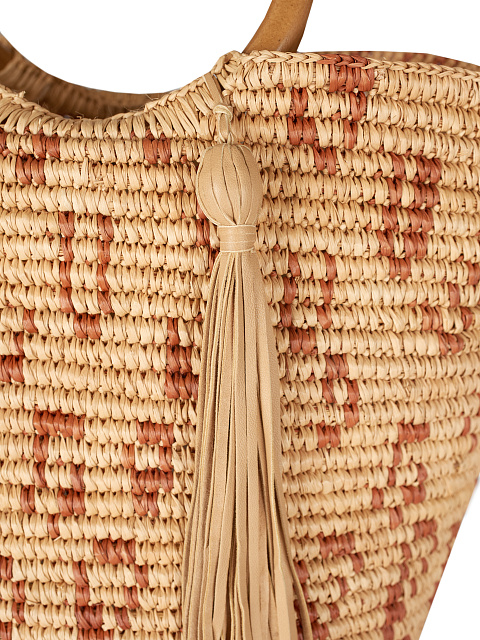 Бежевая плетеная сумка с узором, 4 Бежевая плетеная сумка с узором, 4
