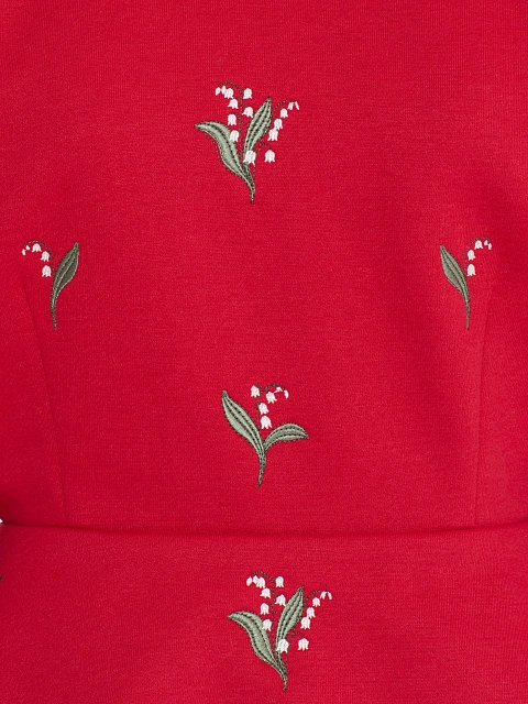 Красная толстовка с баской и вышивкой в виде ландышей, 4