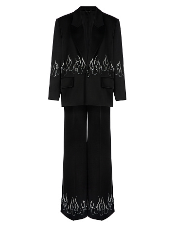 Черный шелковый костюм-двойка со стразами, 1