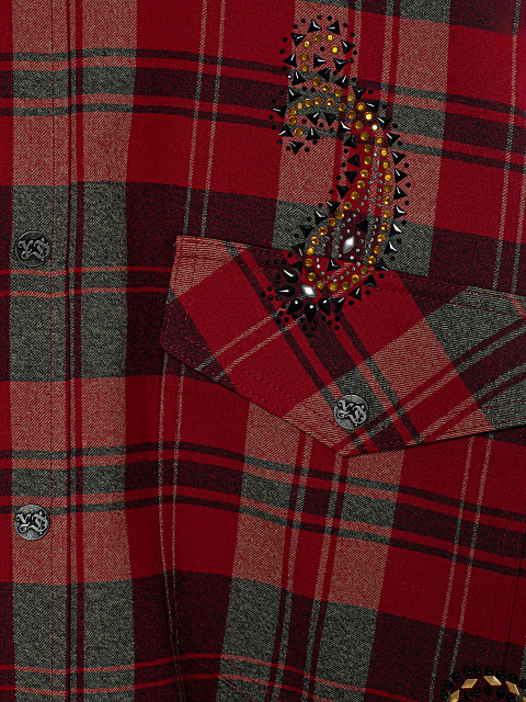 Объемная бордовая рубашка в клетку с узором пейсли и стразами, 3