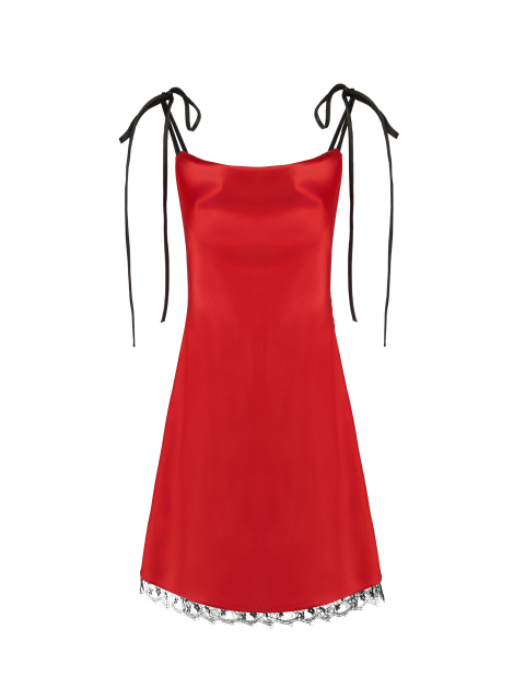 Красное платье-комбинация с кружевом, 1