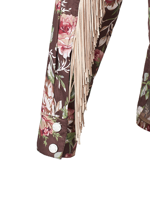 Коричневая рубашка с цветочным принтом и бахромой, 4