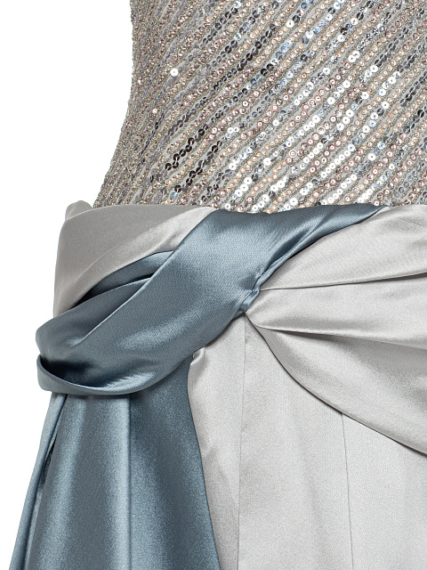 Серое платье-макси из тафты с корсетным верхом в пайетках, 3