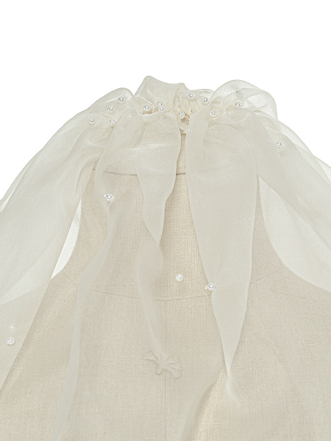 Белая короткая фата с жемчужными бусинами, 3