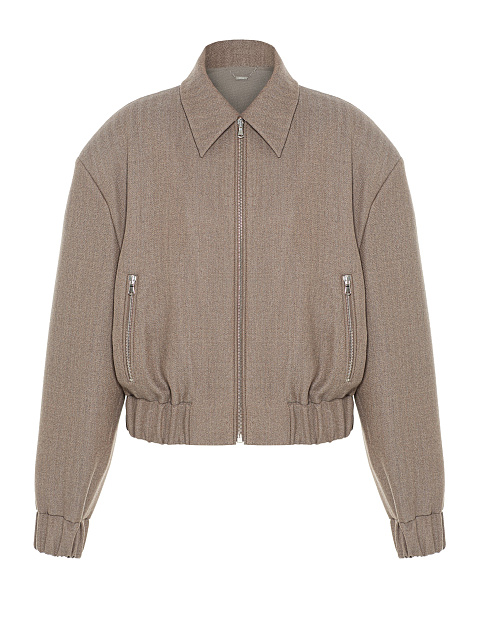 Бежевый бомбер из костюмной ткани, 1
