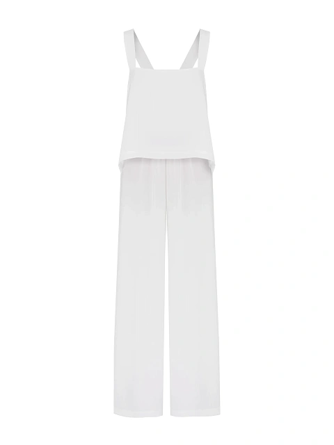 Белый атласный комплект из топа и брюк, 1 Белый атласный комплект из топа и брюк, 1