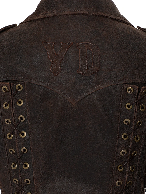 Коричневая косуха из кожи с декоративной шнуровкой, 6