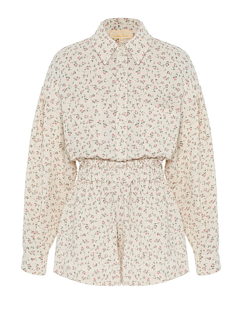 Бежевый костюм из муслина с розовым цветочным принтом, 3