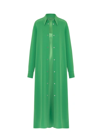 Зеленый комплект из платья-миди и удлиненной рубашки, 1