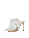 Белые плетеные кожаные мюли на каблуке Белые плетеные кожаные мюли на каблуке