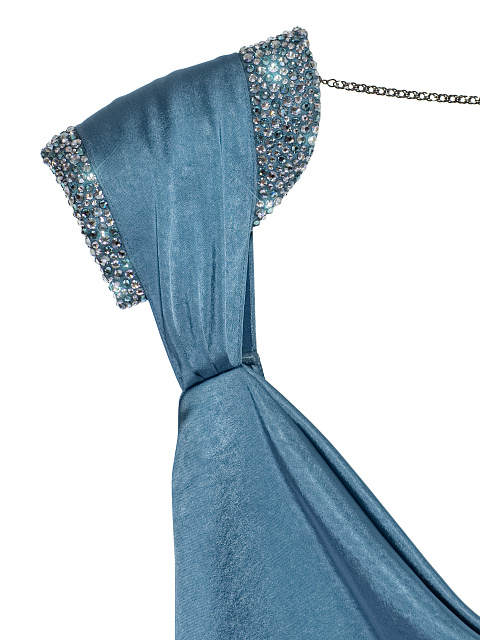 Синее платье-макси из шелка со стразами, 4