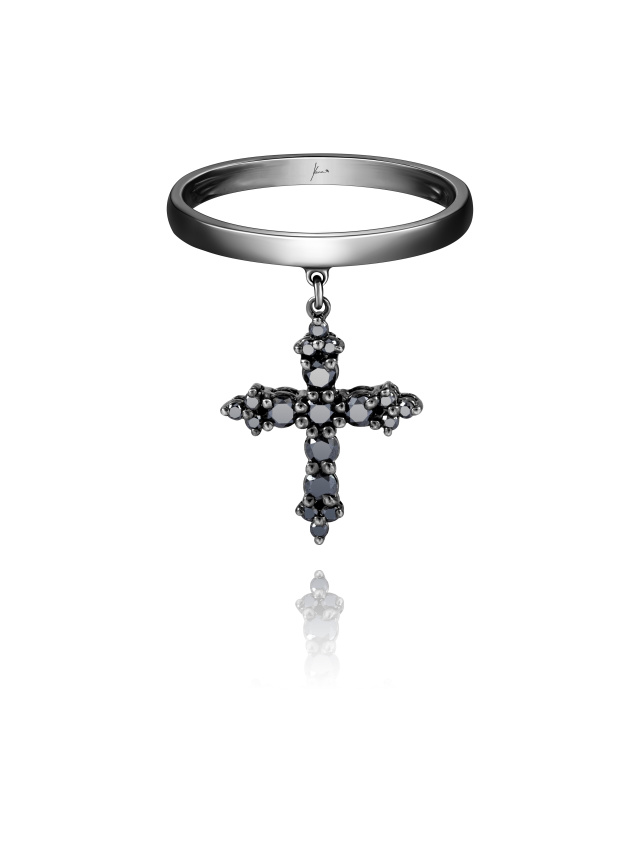 Кольцо с подвеской-крестом из черненого золота с бриллиантами, 1