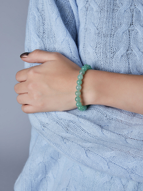 Браслет из белого золота, бусин авантюрина и бесцветных топазов, 2