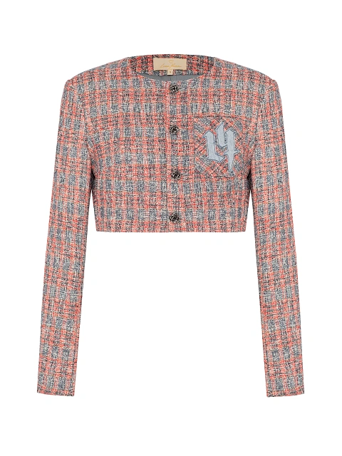 Красно-серый укороченный жакет из твида, 1 Красно-серый укороченный жакет из твида, 1