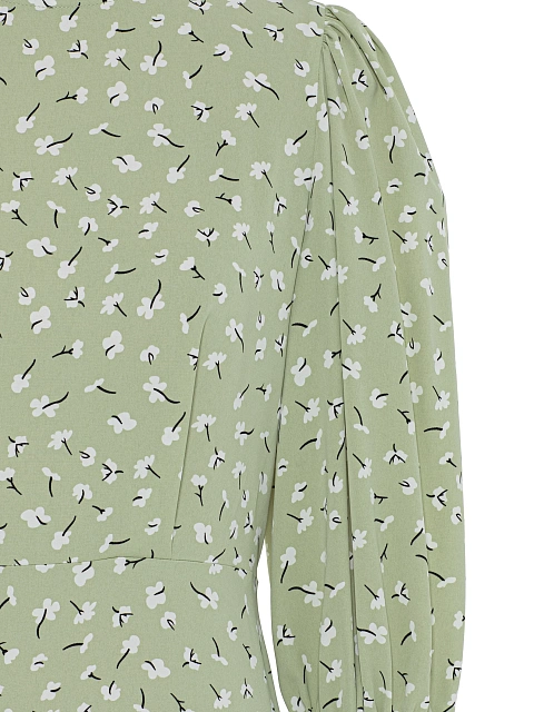 Зеленое платье-миди с рукавами-фонариками и принтом, 3 Зеленое платье-миди с рукавами-фонариками и принтом, 3