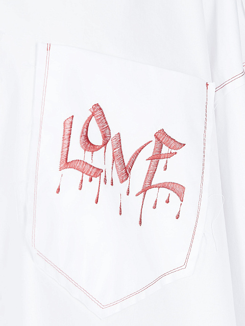 Укороченная белая хлопковая рубашка с вышивкой Love, 4