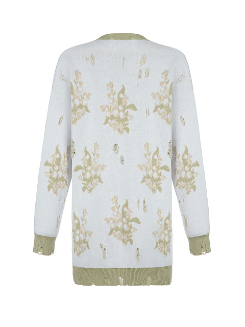 Удлиненный белый кардиган с ландышами, 2