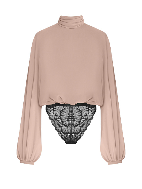 Персиковая блуза-боди с кружевом, 1 Персиковая блуза-боди с кружевом, 1