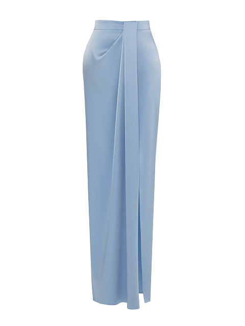 Голубой шелковый костюм из жакета и юбки с вышивкой кристаллами, 7