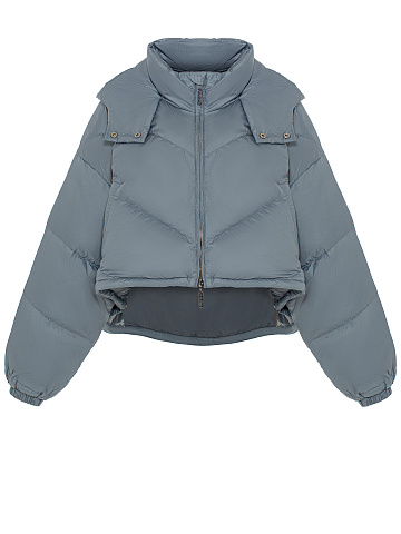 Серый укороченный пуховик с капюшоном, 1