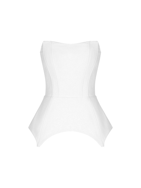 Белый корсет из денима с баской, 1