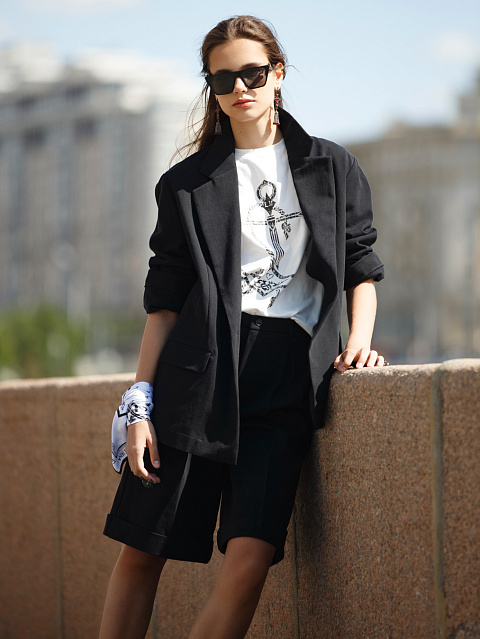 Белый хлопковый лонгслив с черным принтом, 4