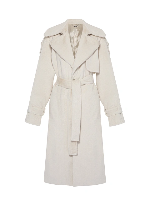 Бежевый тренч из эко-меха, 1