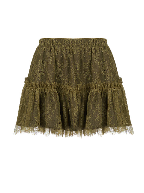 Коричнево-зеленый комплект из топа и кружевной юбки, 4