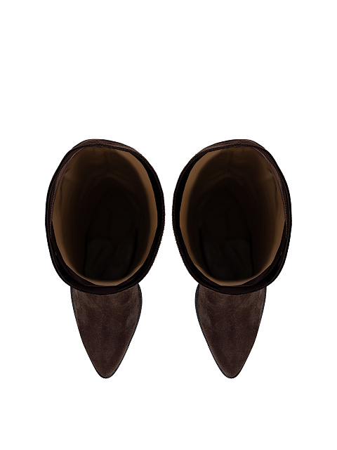 Темно-коричневые высокие сапоги из замши на каблуке, 4