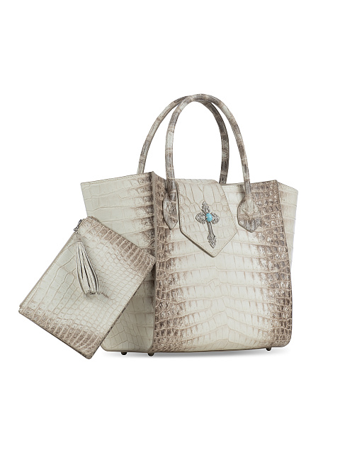 Бежевая сумка-тоут из кожи гималайского крокодила, 2 Бежевая сумка-тоут из кожи гималайского крокодила, 2