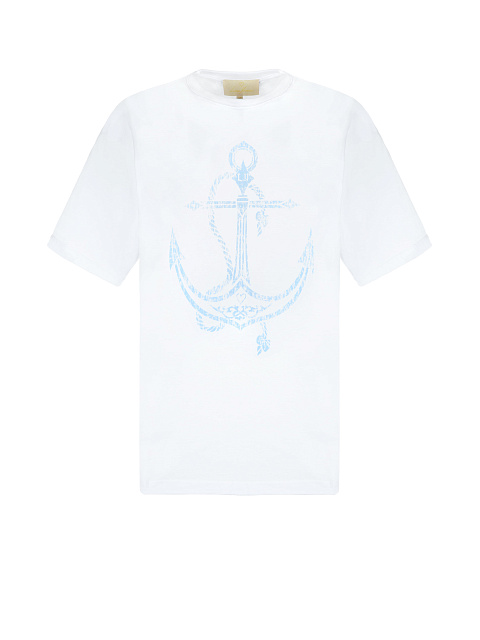 Белая хлопковая футболка с голубым принтом, 1