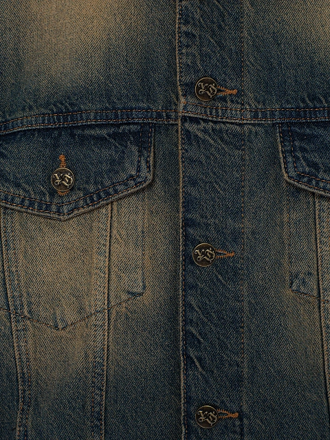 Синяя джинсовая куртка с разводами и вышивкой бисером, 3