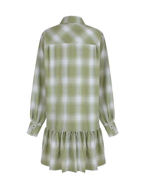 Зеленое хлопковое платье-рубашка в клетку, 2
