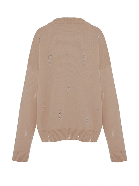 Бежевый свитер из хлопка с принтом и дырками, 2 Бежевый свитер из хлопка с принтом и дырками, 2