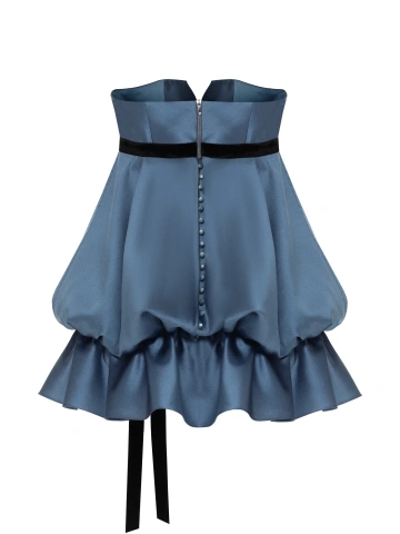 Синее платье-мини из тафты со стразами, 2