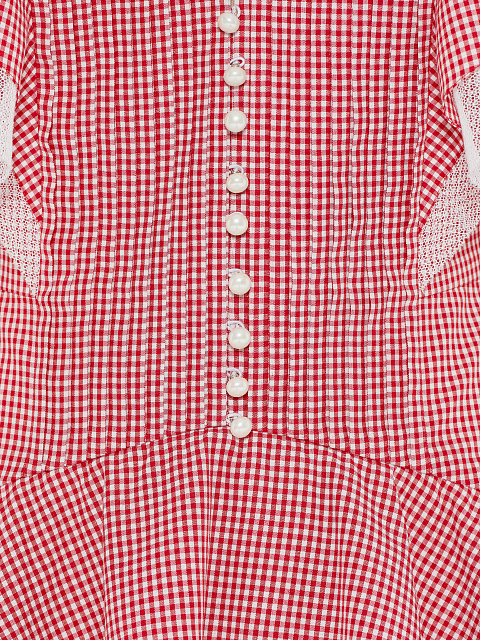 Красное платье-мини из хлопка в клетку, 4